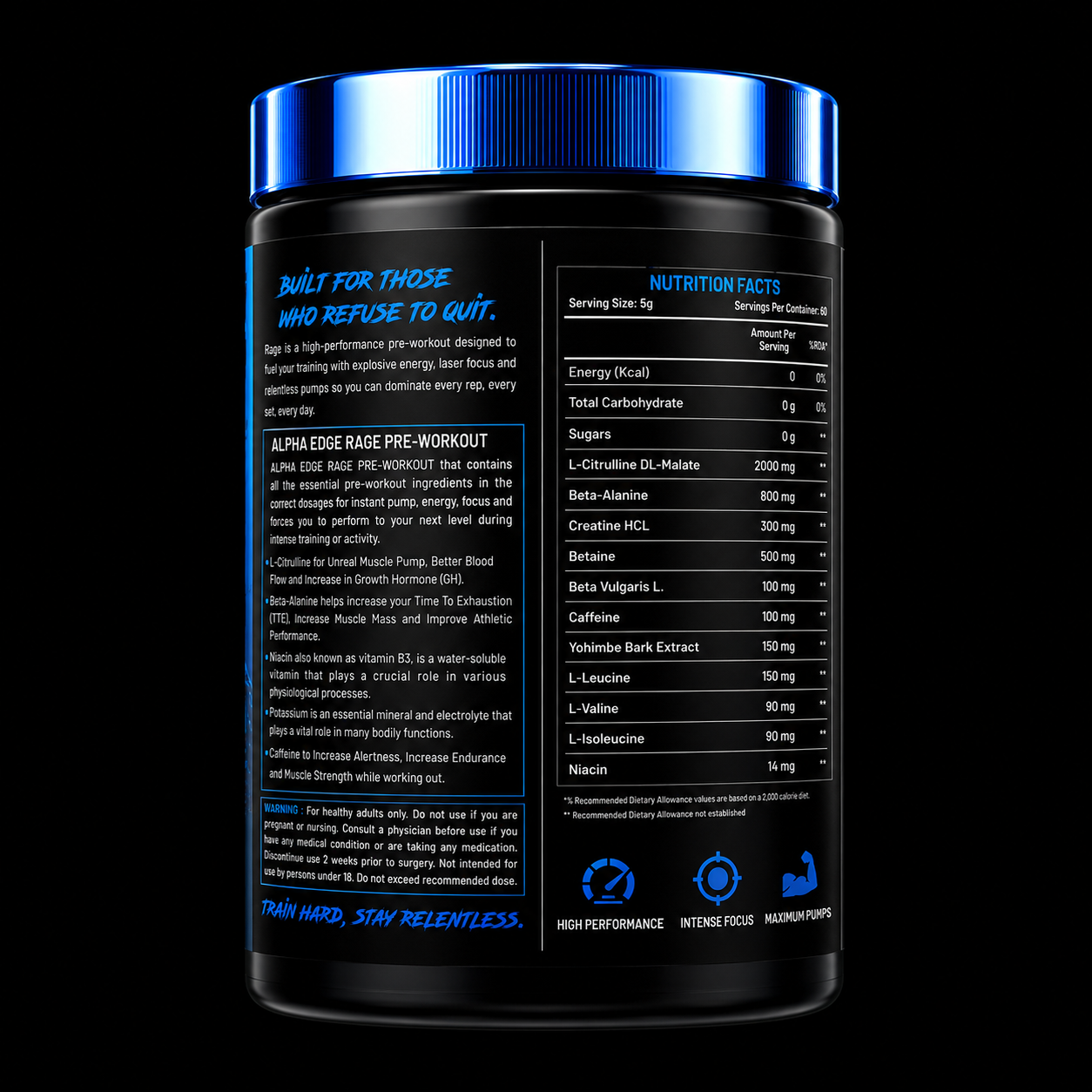 ALPHA EDGE | RAGE | PREWORKOUT | BLACK CURRENT| 60 SERVINGS