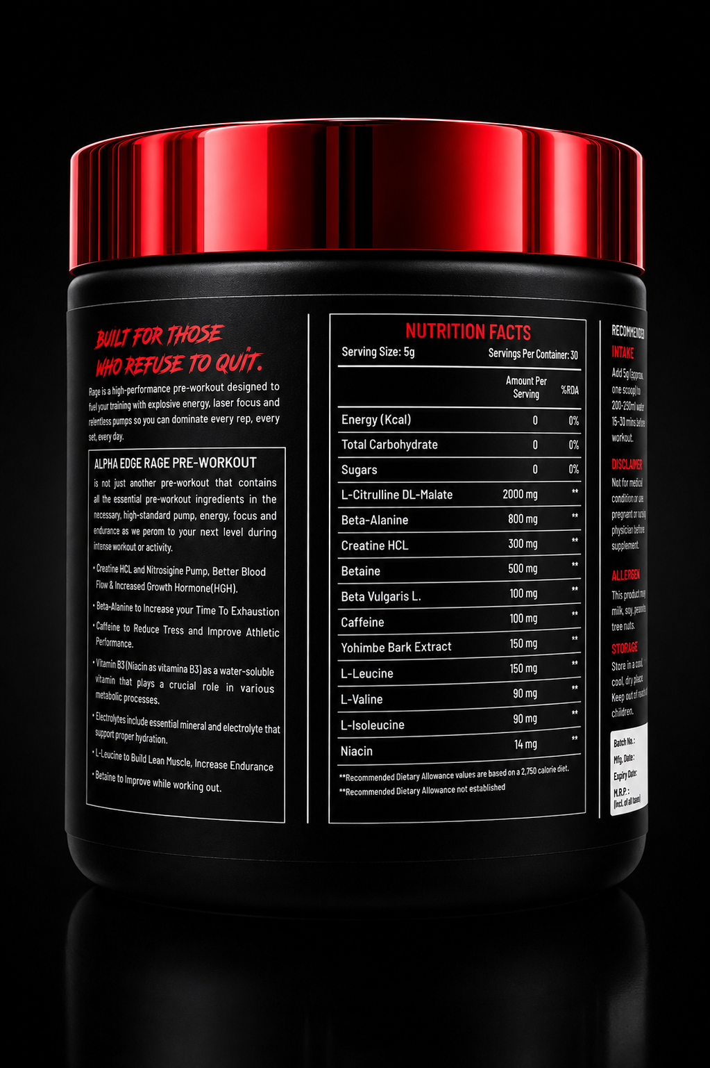 ALPHA EDGE | RAGE | PREWORKOUT | FRUIT PUNCH |30 SERVINGS |