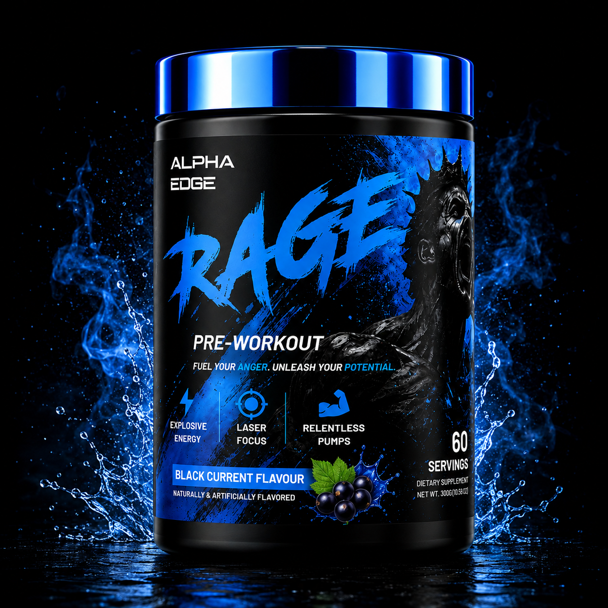 ALPHA EDGE | RAGE | PREWORKOUT | BLACK CURRENT| 60 SERVINGS