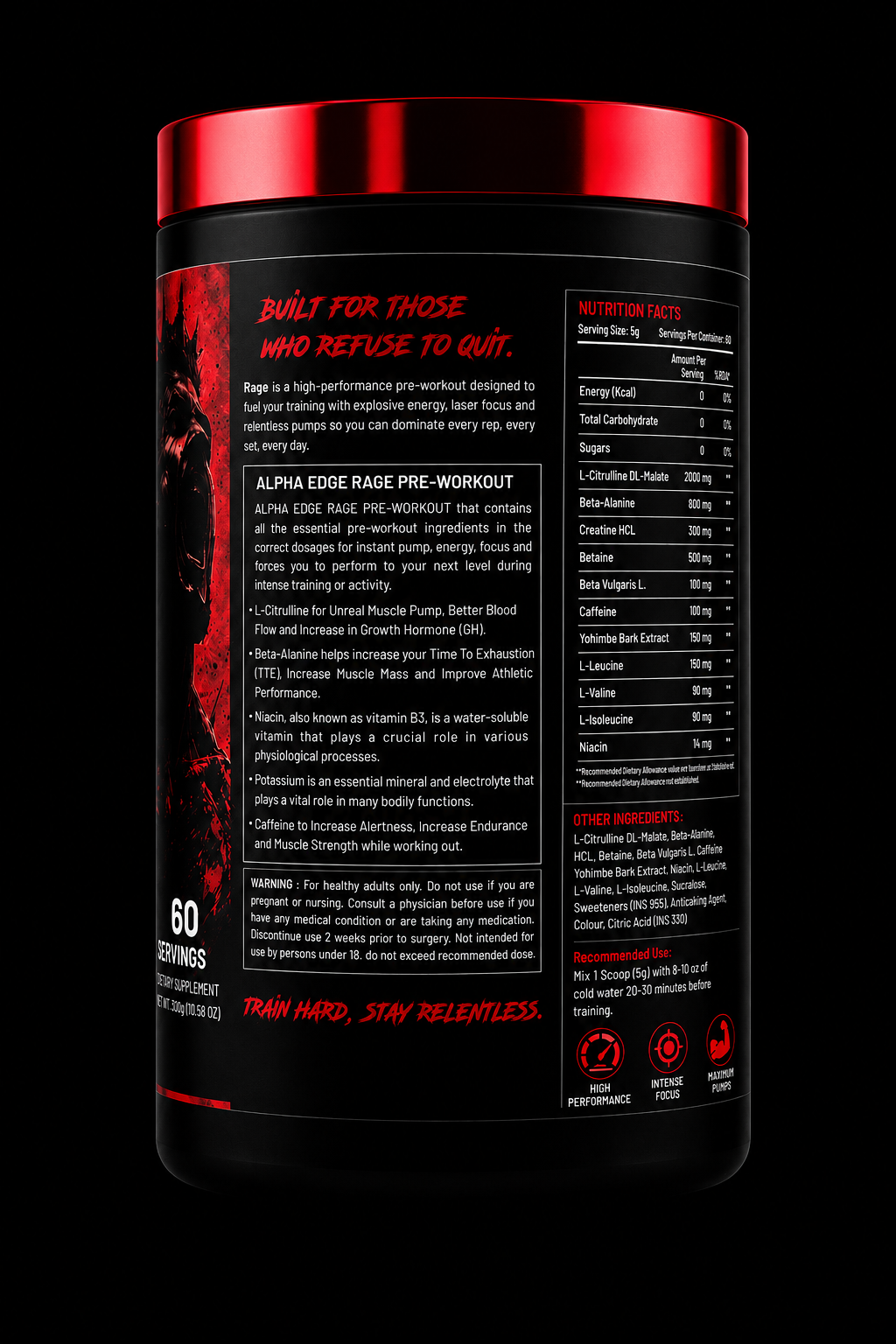 ALPHA EDGE | RAGE | PREWORKOUT | FRUIT PUNCH |60 SERVINGS |