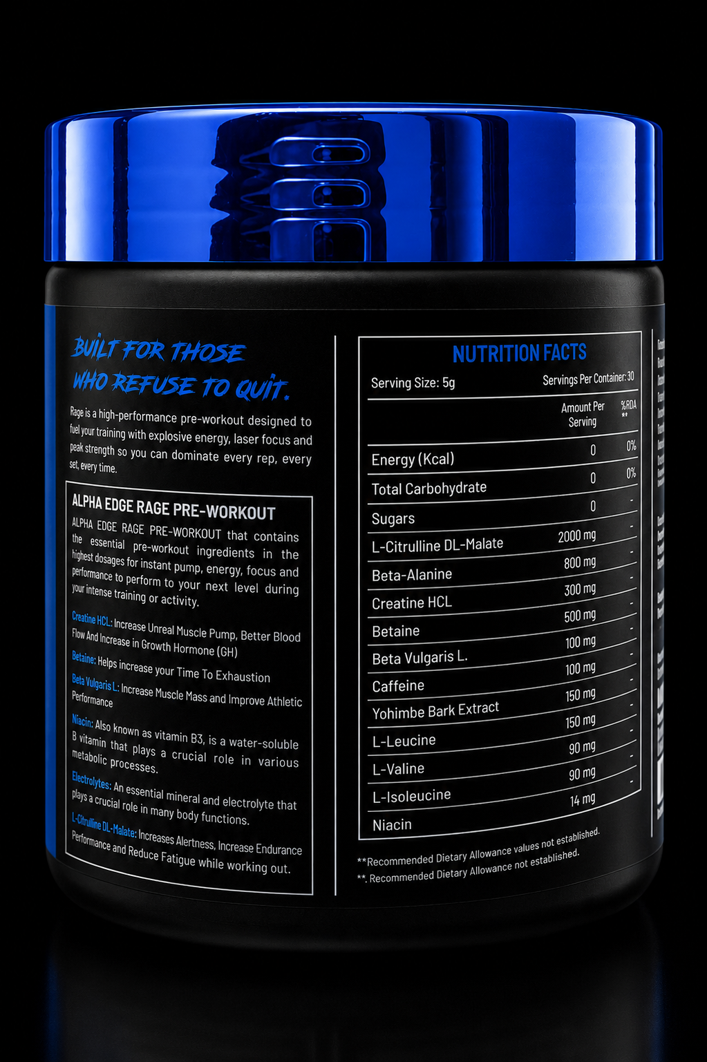 ALPHA EDGE | RAGE | PREWORKOUT | BEACH COCKTAIL | 30 SERVINGS